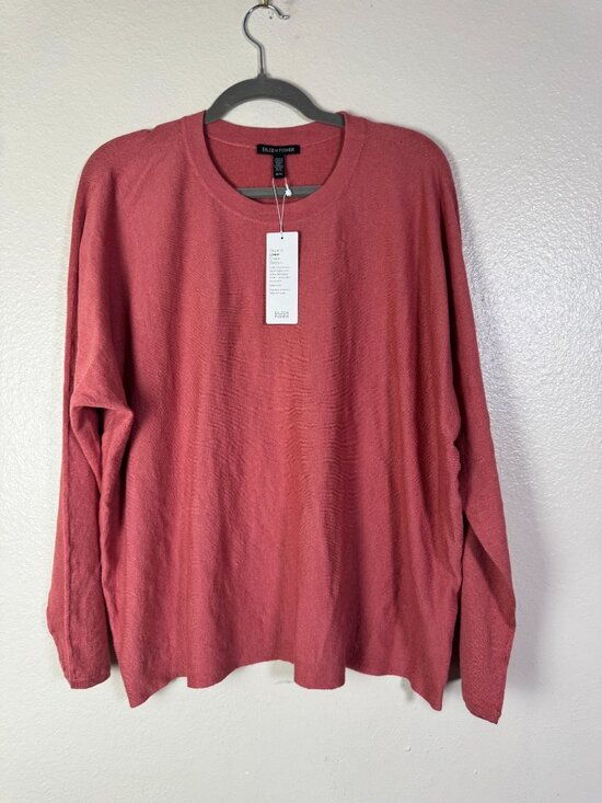 Eileen Fisher Sweaters - NEW Eileen Fisher Womens Organic Linen Blend Long Sleeve Top XL Rose Pink Lagenl
